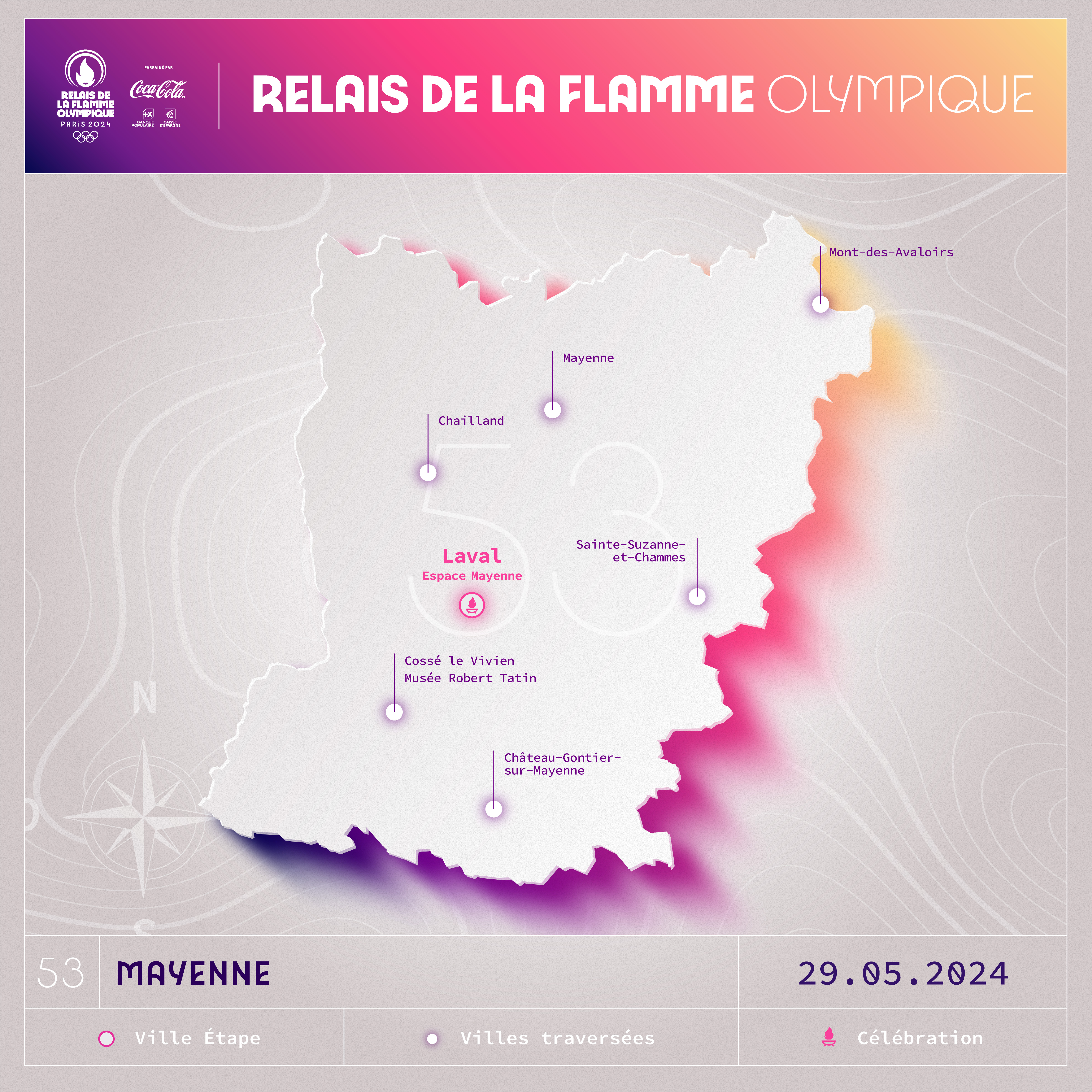 Carte du relai de la flamme en Mayenne
